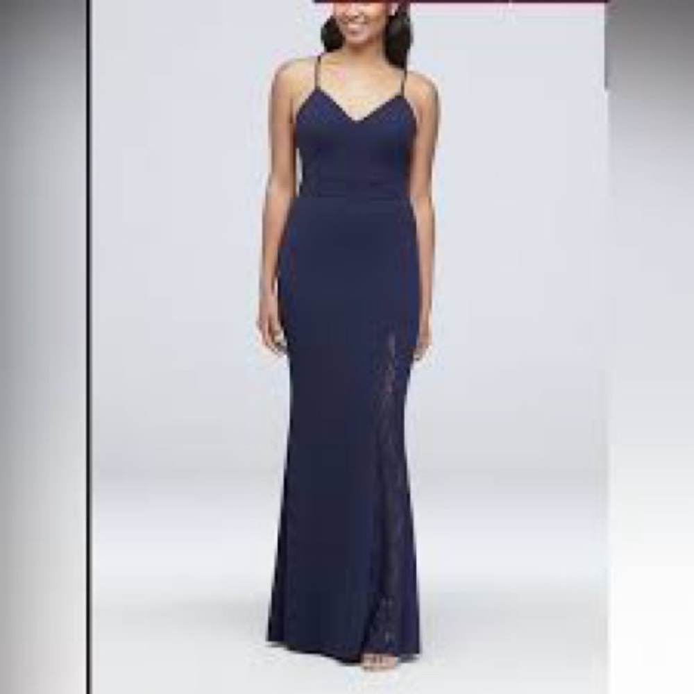 David's Bridal Navy Backless Dress